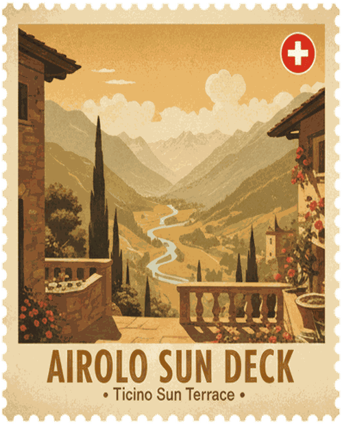 Airolo Sun Deck vintage travel stamp