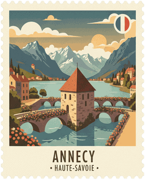 Annecy vintage travel stamp