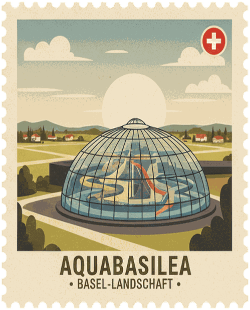 Aquabasilea vintage travel stamp