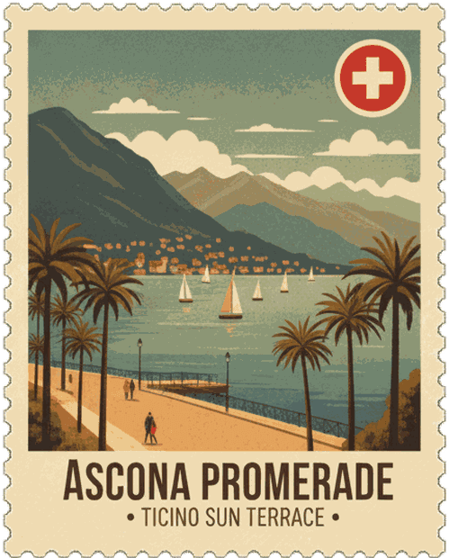 Ascona Promenade vintage travel stamp