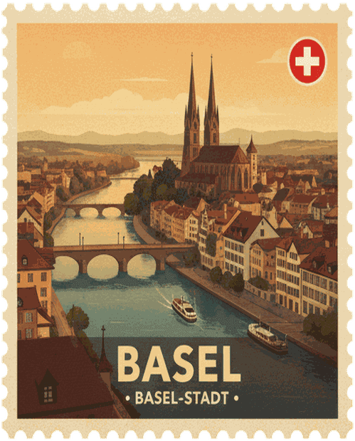 Basel vintage travel stamp