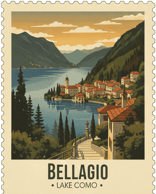 Bellagio vintage travel stamp