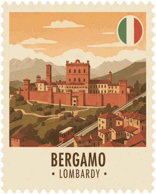 Bergamo vintage travel stamp