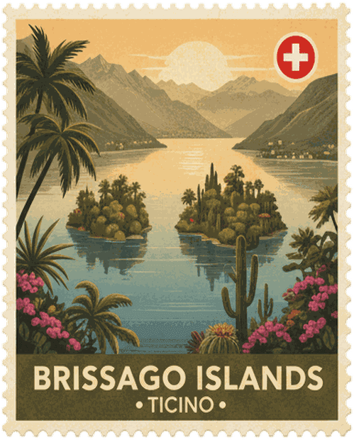 Brissago Islands vintage travel stamp
