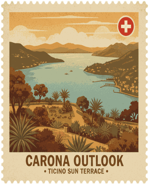 Carona Outlook vintage travel stamp