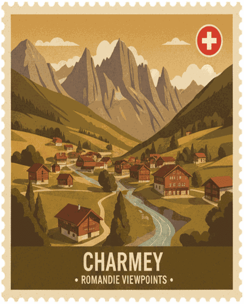 Charmey vintage travel stamp