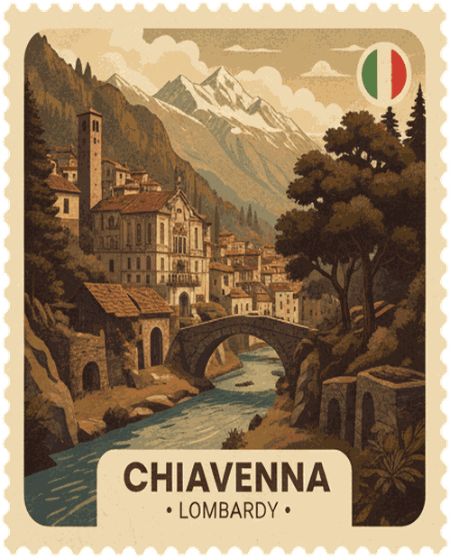 Chiavenna vintage travel stamp