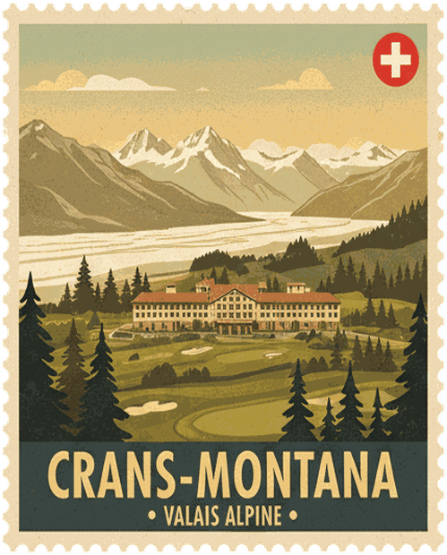 Crans-Montana vintage travel stamp