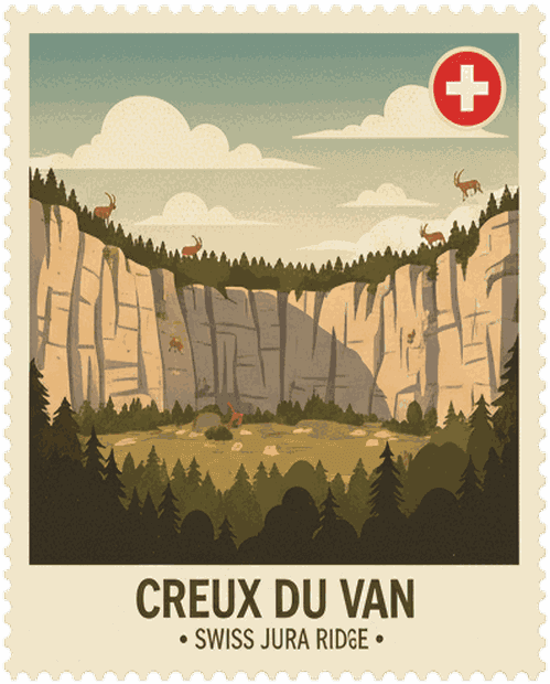 Creux du Van vintage travel stamp