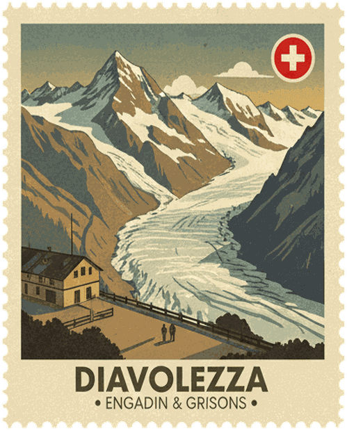 Diavolezza vintage travel stamp