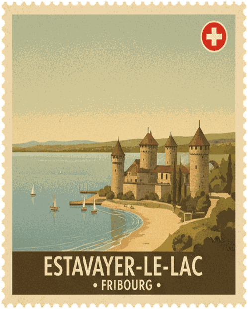 Estavayer-le-Lac vintage travel stamp