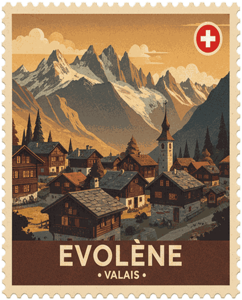 Evolène vintage travel stamp