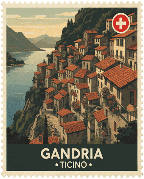Gandria vintage travel stamp