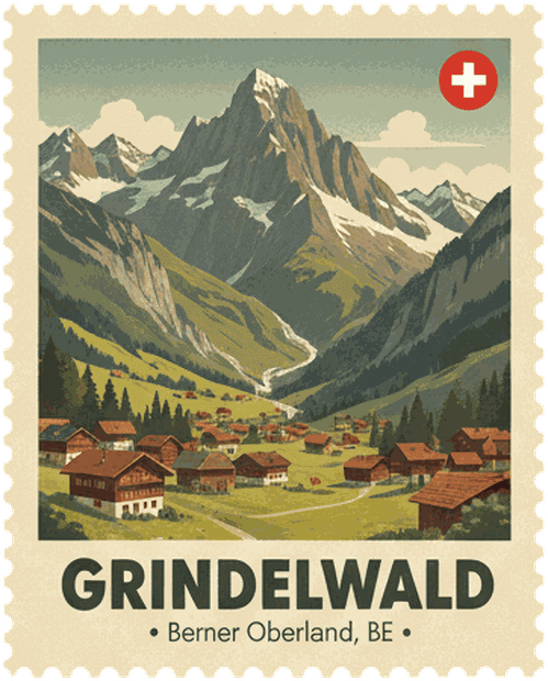 Grindelwald vintage travel stamp