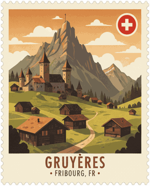 Gruyeres vintage travel stamp