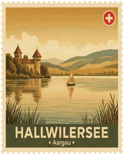 Hallwilersee vintage travel stamp