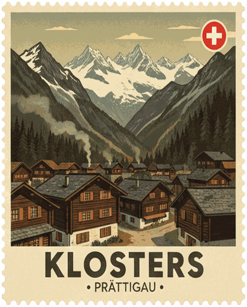 Klosters vintage travel stamp