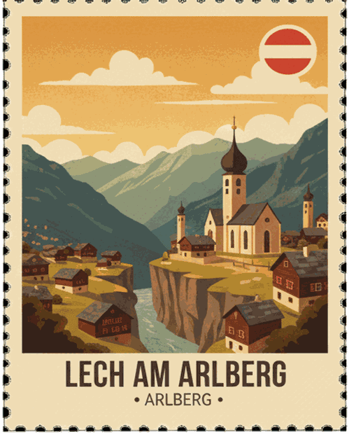 Lech am Arlberg vintage travel stamp