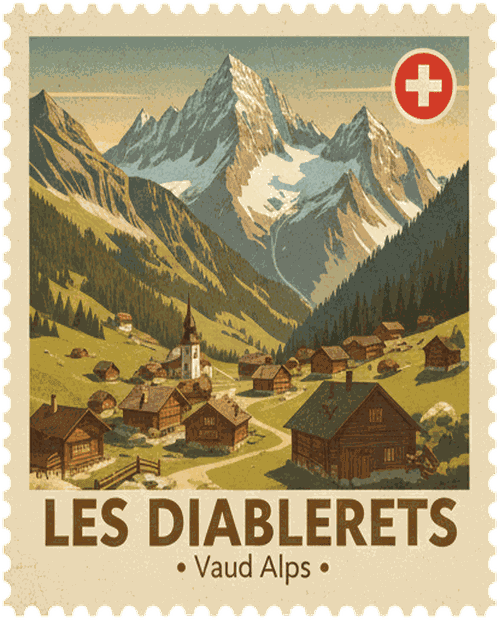 Les Diablerets vintage travel stamp
