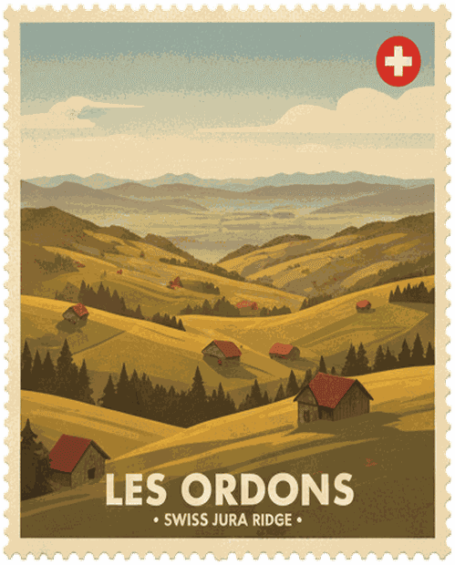 Les Ordons vintage travel stamp