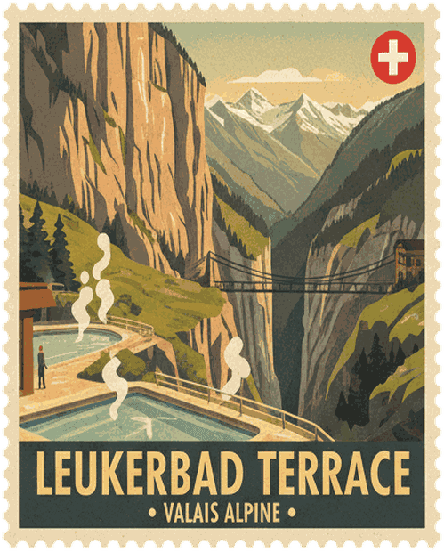 Leukerbad Terrace vintage travel stamp