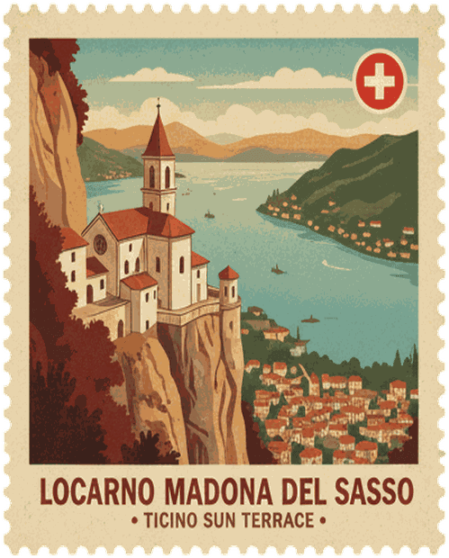 Locarno Madonna del Sasso vintage travel stamp