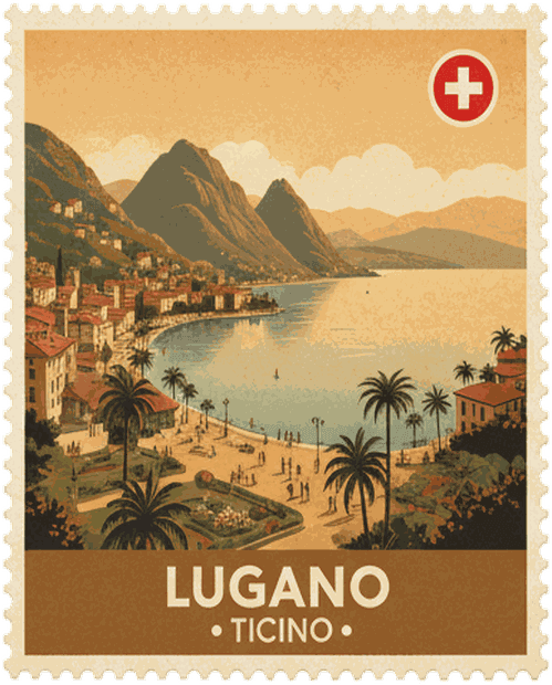Lugano vintage travel stamp