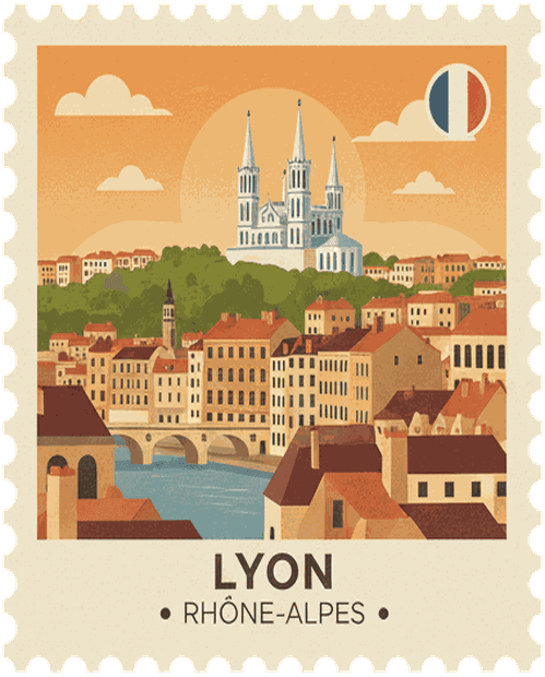 Lyon vintage travel stamp