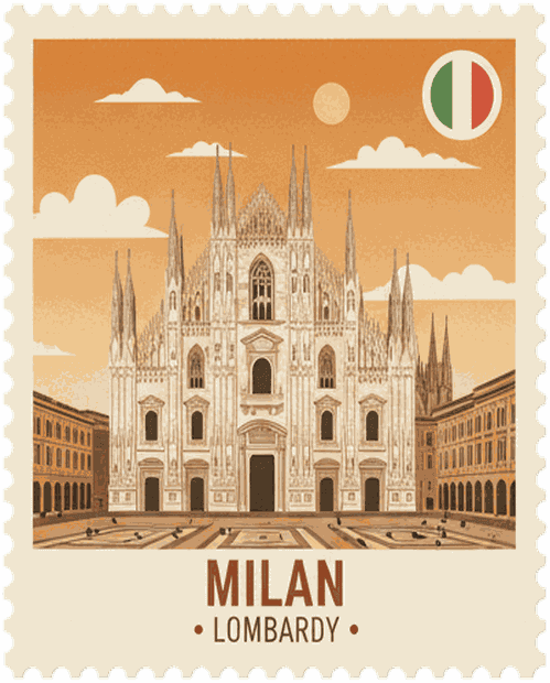 Milan vintage travel stamp