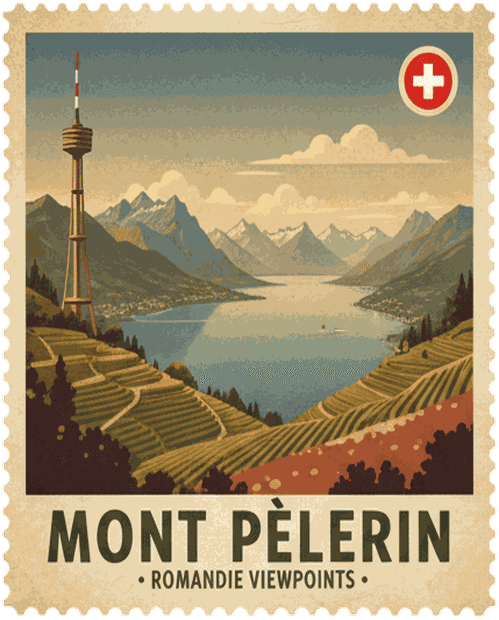 Mont Pèlerin vintage travel stamp