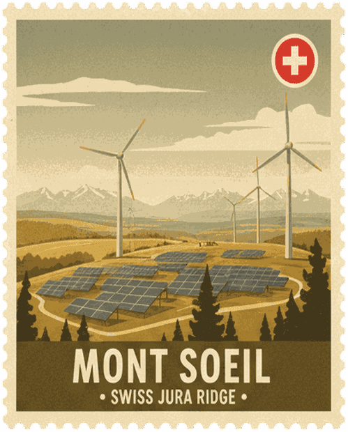 Mont Soleil vintage travel stamp