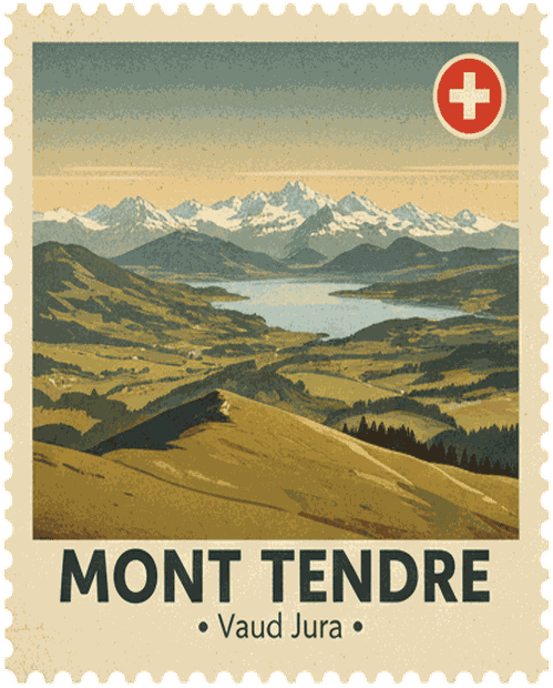 Mont Tendre vintage travel stamp
