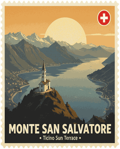 Monte San Salvatore vintage travel stamp