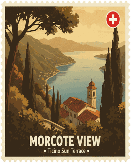 Morcote View vintage travel stamp