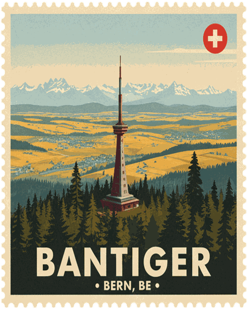 Moutier vintage travel stamp