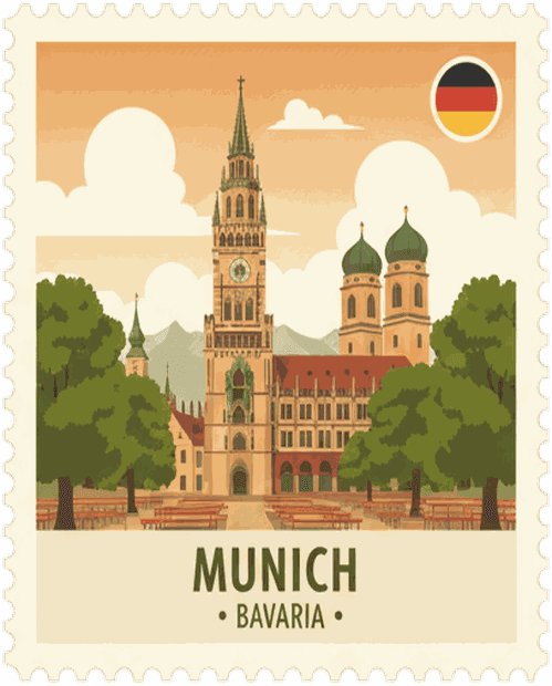 Munich vintage travel stamp