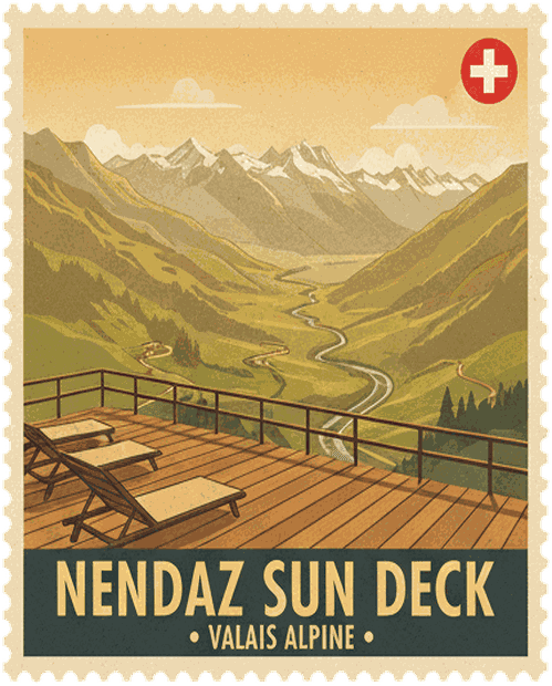 Nendaz Sun Deck vintage travel stamp