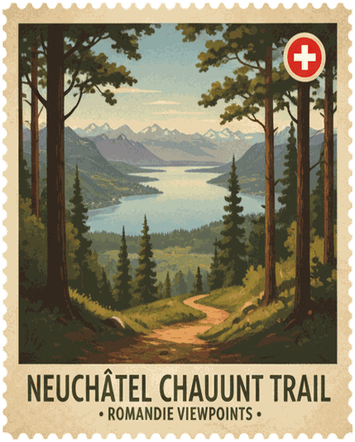 Neuchâtel Chaumont Trail vintage travel stamp