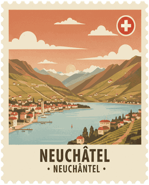 Neuchâtel vintage travel stamp