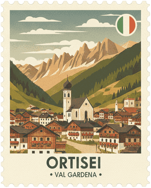 Ortisei vintage travel stamp
