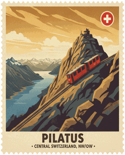 Pilatus vintage travel stamp