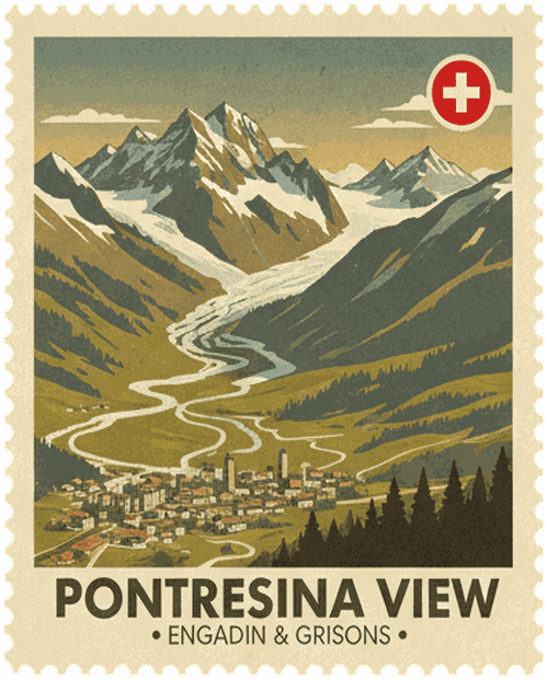 Pizol Vista vintage travel stamp