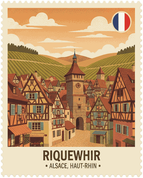 Riquewihr vintage travel stamp