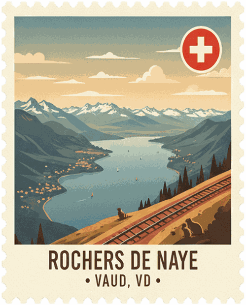 Rochers de Naye vintage travel stamp