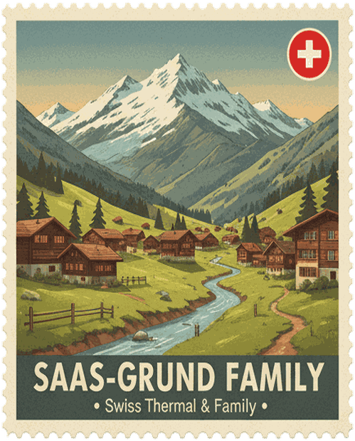 Saas-Grund Family vintage travel stamp