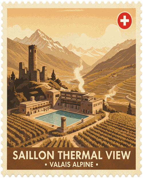 Saillon Thermal View vintage travel stamp
