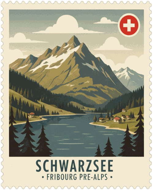 Schwarzsee vintage travel stamp