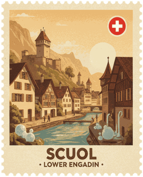 Scuol vintage travel stamp
