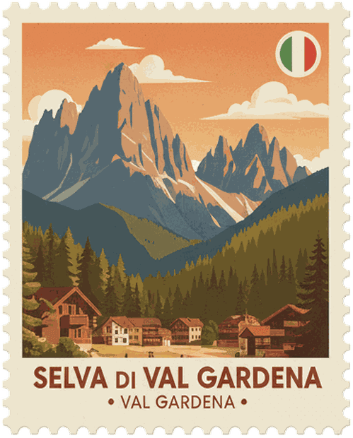 Selva di Val Gardena vintage travel stamp