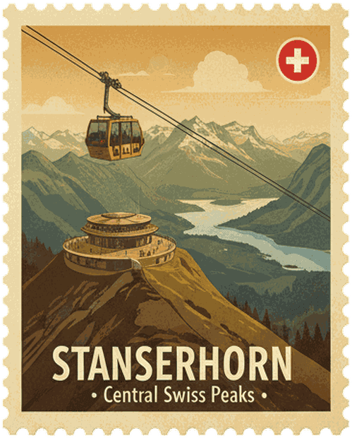 Stanserhorn vintage travel stamp